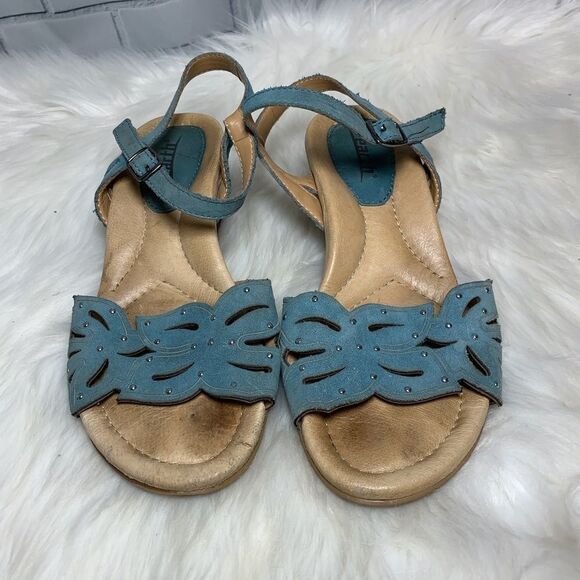 Earth Orchid Shadow Kitten Blue Wedge Sandals Sz 6 - Picture 2 of 6